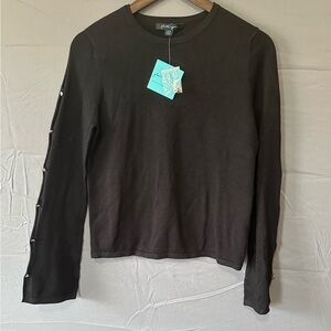 Faith & Zoe Classic Black Sweater with Buttoned Sleeves